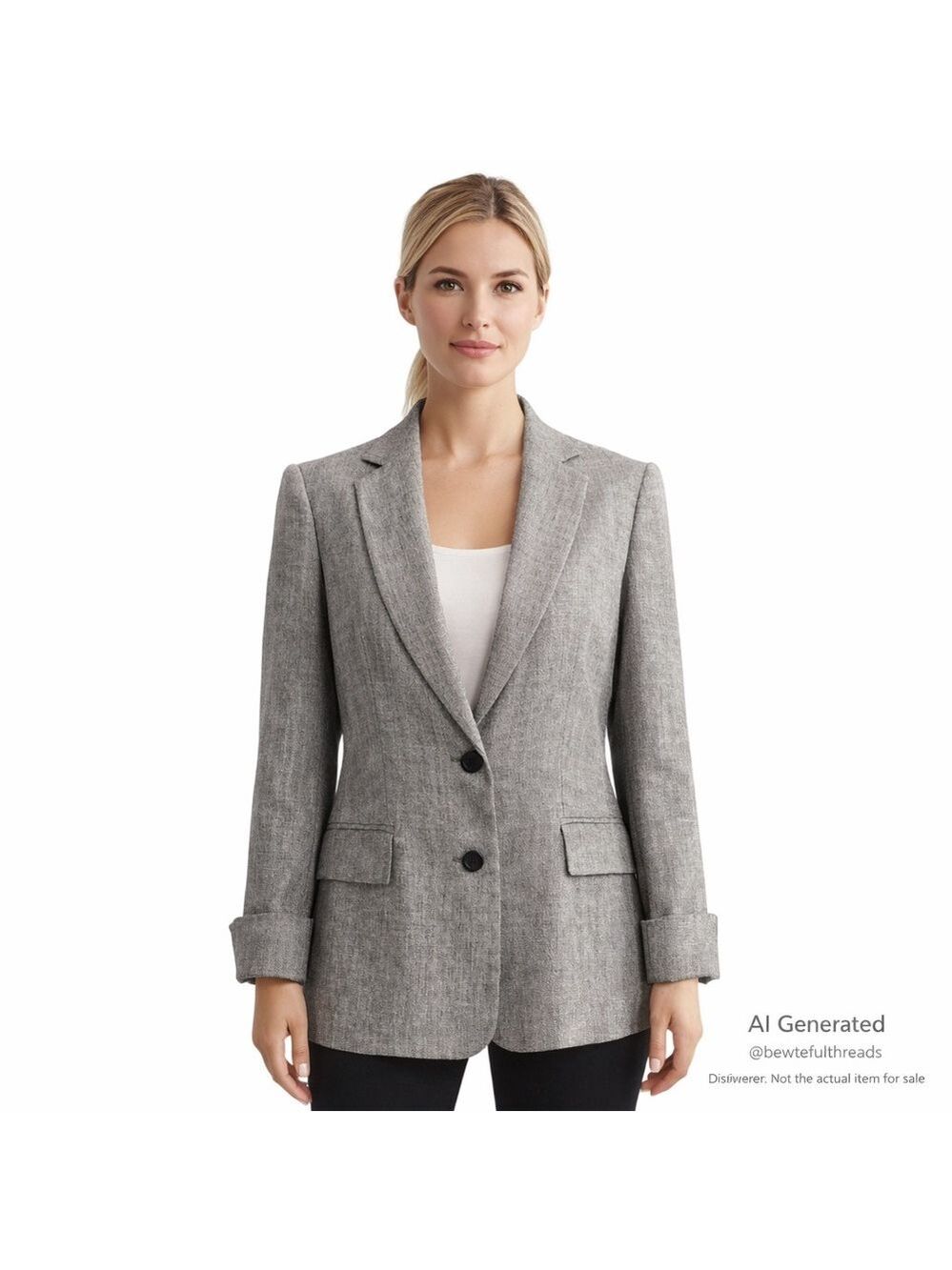 Sticky Fingers London Blazer UK 12 / US S–M Grey Linen Micro Herringbone